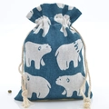 Blue cotton drawstring pouch featuring a white polar bear print for jewelry storage - Dark Blue Bear