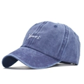 Blue washed denim baseball cap with white Yours cursive embroidery and vintage finish - Adjustable / Blue