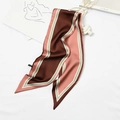 Elegant striped pink and brown silk scarf presented on a flat surface with accessories - Color Block Dark Coffee Bean Paste