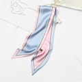 Elegant blue and pink color-block silk scarf with striped edges and satin finish - Color Block Aqua Blue Pink