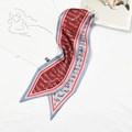 Slim silk-style scarf featuring red, blue, and white panel design with cursive patterns - Letter Print Wine Red Blue