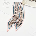 Elegant pink and beige silk scarf with blue chain pattern for bags and neck styling - Triangle Pink Edge