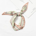 Pink green and brown striped silk scarf with knot detail on white background - Wide and Narrow Stripes Light Coffee Edge