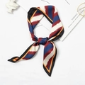 Silk scarf with elegant navy and burgundy stripes tied in a decorative knot design - Tri-Color Diagonal Stripes Black Edge