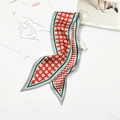 Polka dot silk scarf with red base and green stripes on white aesthetic background - Double-Sided Dots Gray Edge