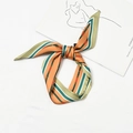 Orange and green striped silk scarf tied in a bow with belt pattern decoration - Narrow Buckle Ginger Yellow