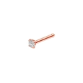 Detailed view of rose gold nose stud featuring a brilliant white round-cut zircon stone - Rose Gold Straight Stud Zirconia