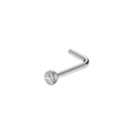 Macro detail of L-shaped stainless steel nose stud with a clear round zircon stone - Steel Color L-Shape Point Drill