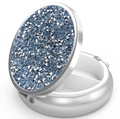 Detail of round metal pill box with blue and white rhinestones and two-compartment interior - Silver - Silver Light Blue Rhinestone