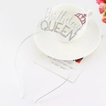 Diadema plateada Birthday Queen con corona rosa y brillantes para fiestas de gala - Reina / Plateado