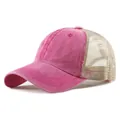 Vintage washed pink and khaki mesh trucker hat with breathable cotton front panel - Adjustable / Rose Red