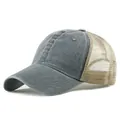 Cappellino trucker vintage grigio e kaki con rete traspirante e cotone lavato retrò - Regolabile / Grigio