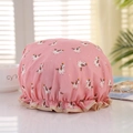 Pink waterproof double-layer shower cap with cute unicorn cartoon print and elastic band - Pink Horse