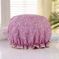 Waterproof double-layer shower cap with purple sweet candy and floral pattern - Purple Bowknot