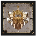 Grey silk square scarf with golden galleon ship print and elegant border detail - Black / 130cm