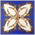 Carré de soie satiné de 130 cm bleu et blanc avec élégant imprimé floral - Bleu