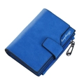Short blue leather wallet for women with snap button closure and side zipper pocket - Blue