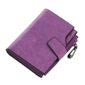 Short purple PU leather women's wallet with snap button and zipper closure in purple - Purple