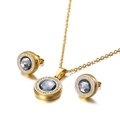 Ensemble de bijoux dorés avec pendentif en cristal gris et boucles d'oreilles assorties - Bleu Gris