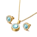Golden crystal jewelry set with light blue round pendant and matching stud earrings - Sky Blue