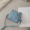 Cute blue pig cartoon crossbody bag for kids made of smooth PU leather material - Blue