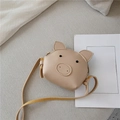 Cute beige pig shaped crossbody bag for kids featuring a detailed 3D ear and nose design - Khaki