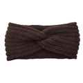 Winter knitted cross headband in dark brown thick wool twist pattern for women - Coffee