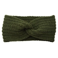 Dark green knitted twist headband with chunky texture and warm winter style - Dark Pickle Green