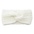 Winter knitted ear warmer headband in white color featuring a cross-twisted design - White