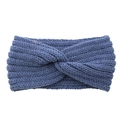 Handmade blue knitted twist headband with ribbed texture for winter warmth - Fog Blue