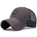Dark charcoal mesh baseball cap with premium brown leather patch and curved brim - Adjustable / Gray