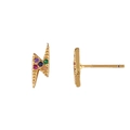 Golden lightning bolt earrings featuring five colorful cubic zirconia stones - erq03 Lightning