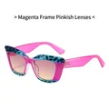 Lunettes de soleil œil de chat, monture rouge violet, motif léopard bleu et verres roses - Monture Magenta Verres Rose Thé