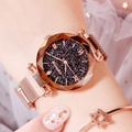 Montre femme or rose avec cadran étoilé et bracelet magnétique en maille acier - Ciel Étoilé Or Rose Carré (Bracelet en Maille Or Rose)