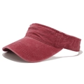 Close-up of washed red cotton sun visor showing vintage texture and stitching detail - Adjustable / Burgundy