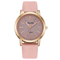 Montre quartz pour femme minimaliste avec bracelet cuir rose et cadran pailleté or rose - Rose