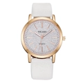 YOLAKO women's quartz watch with white leather strap and rose gold glitter dial - White