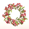 Couronne de Noël avec baies rouges, feuilles vertes et pommes de pin sur brindilles - Couronne de Baies à Cinq Dents 30cm
