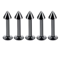 Set of five black stainless steel lip studs with sharp cone spikes on white background - Cone / 1.2*6+3mm / Black