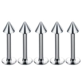 Detail of five silver stainless steel labret studs with flat base and cone tips - Cone / 1.2*6+3mm / Steel