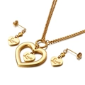 Conjunto de joyas doradas de corazón con grabado LOVE, incluye collar y pendientes a juego - Dorado (KS115044-Z)