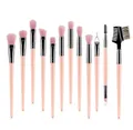 12pcs makeup brush set featuring soft pink bristles and champagne silver ferrules - 12 Brushes / Pink Silver