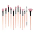12-piece cherry pink makeup brush set with silver ferrules and soft synthetic bristles - 12Pcs With Fan Brush / Pink Silver