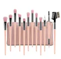 Set of 12 makeup brushes with pink bristles and a matching rose gold travel pouch - 12Pcs With Bag / Pink Silver