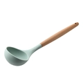 Deep green silicone soup ladle with wooden handle and hanging hole for kitchen sets - Soup Spoon