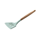 Spatola in silicone verde menta con manico in legno chiaro su sfondo bianco - Spatola forata