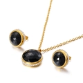 Golden titanium steel jewelry set with black round zircon and clear crystals - Black
