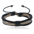 Retro doppellagiges geflochtenes Leder- und Hanfseilarmband mit verstellbarem Kordelzug - Schwarz