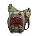 Borsa a tracolla in tela verde militare con dettagli in pelle marrone e cinghia - Verde Militare