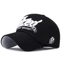Classic black baseball cap featuring white 3D embroidery of Idea text and a bicycle icon - Black with White Embroidery